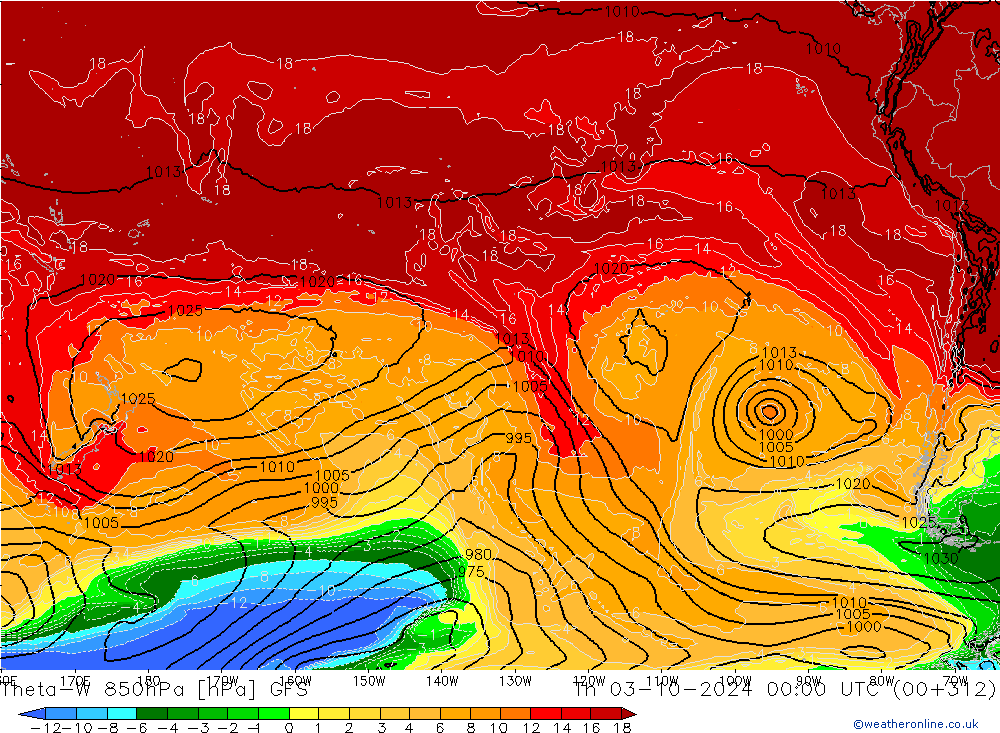 Theta-W 850hPa GFS Th 03.10.2024 00 UTC