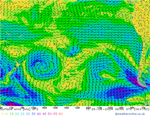 Viento 10 m GFS jue 26.09.2024 06 UTC