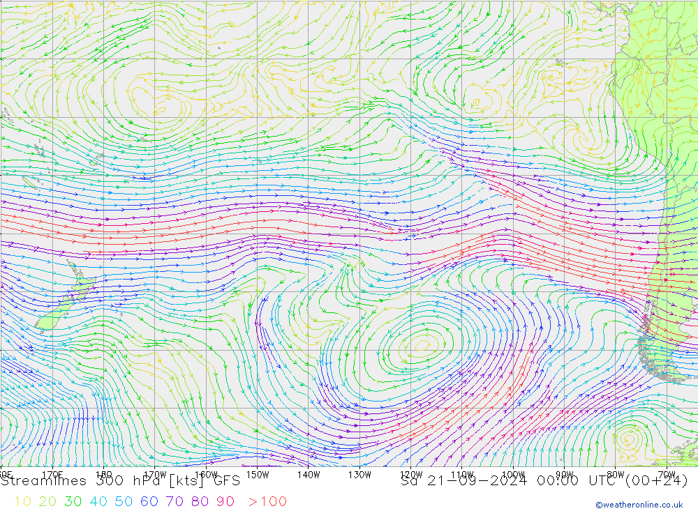 Stroomlijn 300 hPa GFS za 21.09.2024 00 UTC