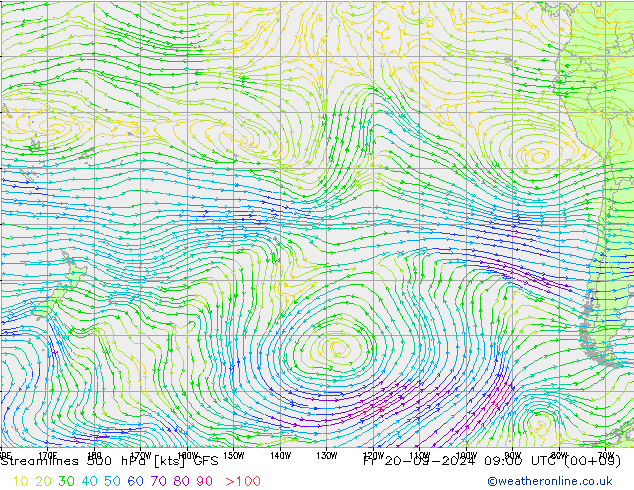 Streamlines 500 hPa GFS Fr 20.09.2024 09 UTC