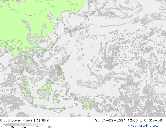 Cloud cover (low) GFS Sa 21.09.2024 12 UTC