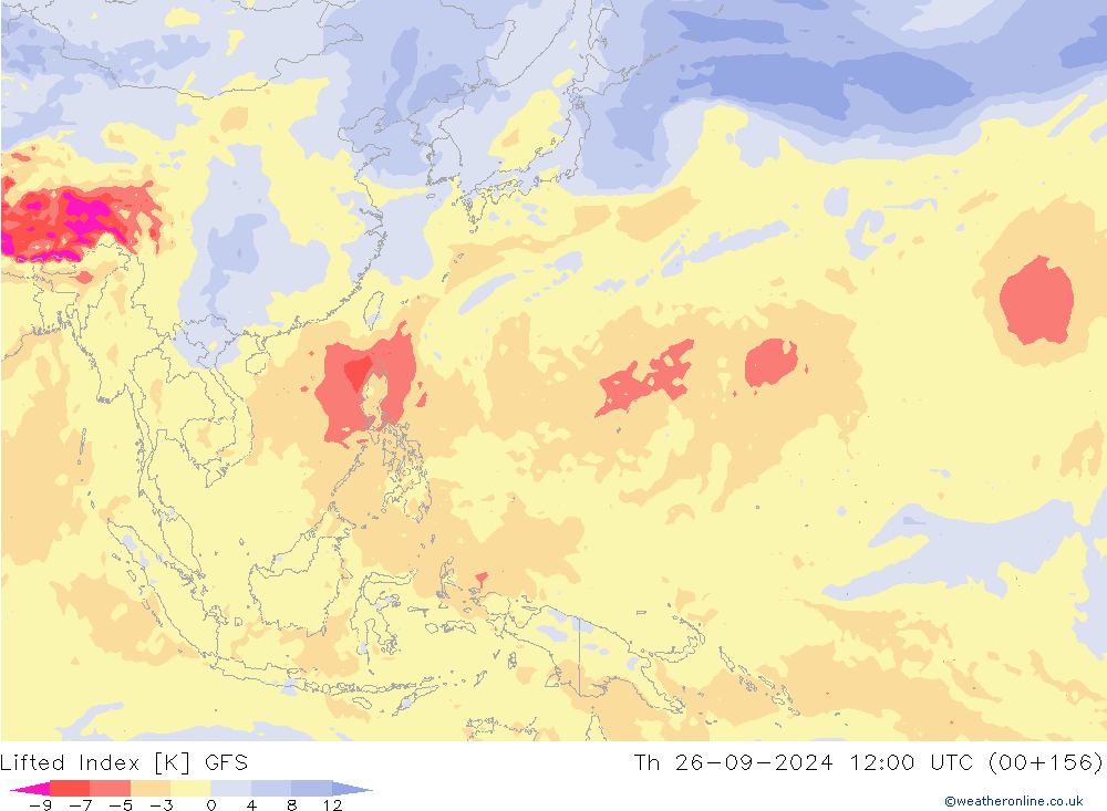 Lifted Index GFS чт 26.09.2024 12 UTC