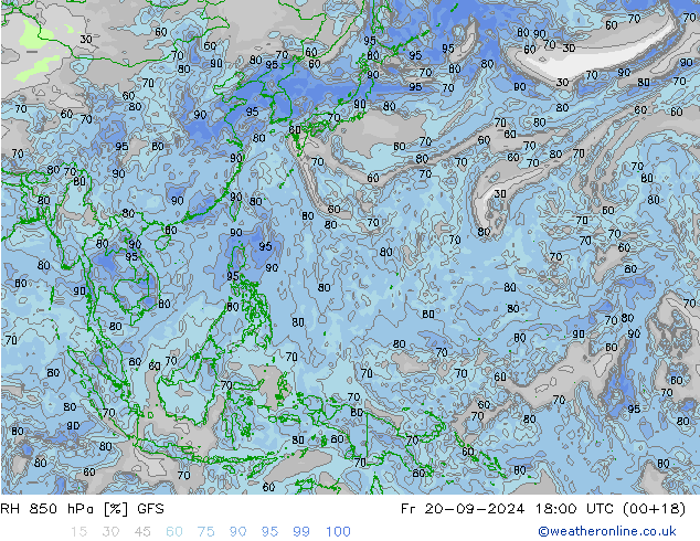 RH 850 hPa GFS ven 20.09.2024 18 UTC