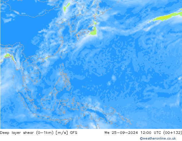 Deep layer shear (0-1km) GFS ср 25.09.2024 12 UTC