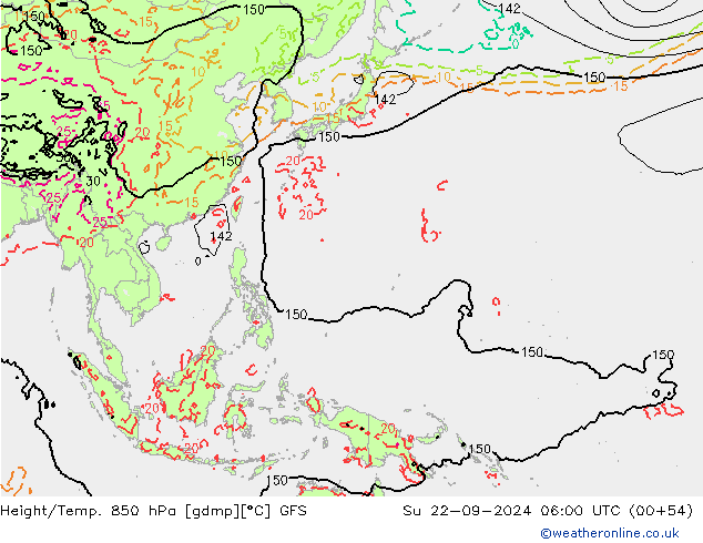 Height/Temp. 850 гПа GFS Вс 22.09.2024 06 UTC