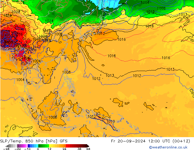 SLP/Temp. 850 hPa GFS Fr 20.09.2024 12 UTC