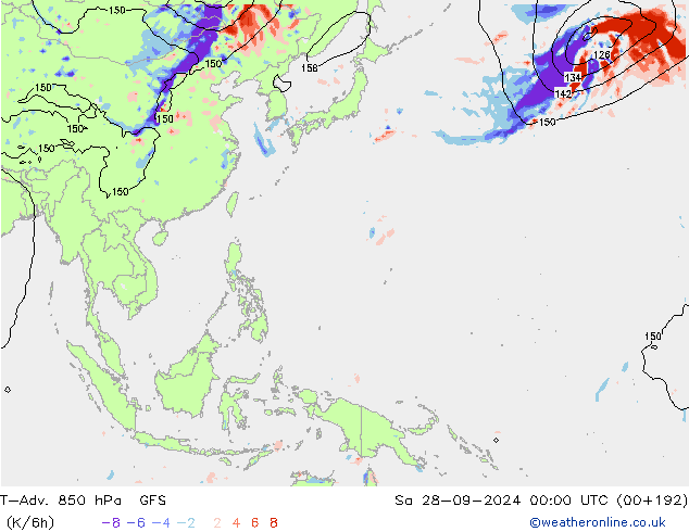 T-Adv. 850 hPa GFS Cts 28.09.2024 00 UTC