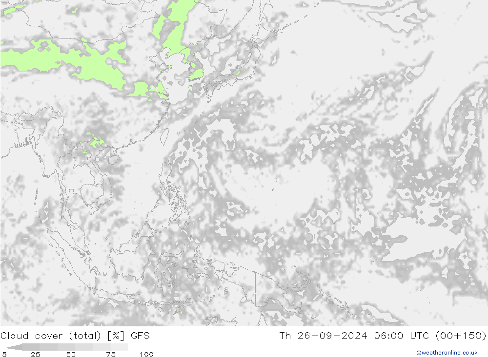 Cloud cover (total) GFS Th 26.09.2024 06 UTC