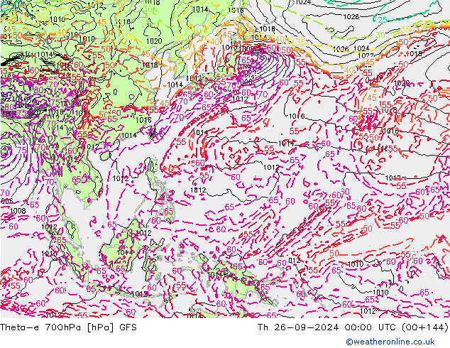 Theta-e 700hPa GFS Čt 26.09.2024 00 UTC