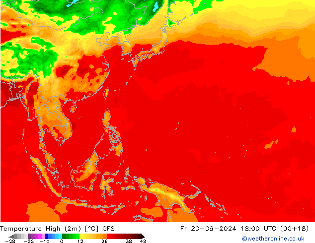 Temp. massima (2m) GFS ven 20.09.2024 18 UTC