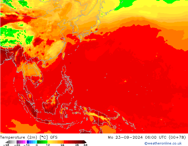 Temperature (2m) GFS Mo 23.09.2024 06 UTC