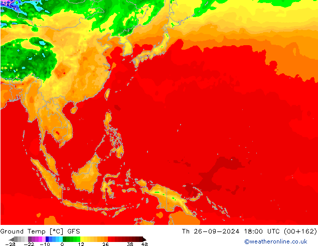 Teplota půdy GFS Čt 26.09.2024 18 UTC