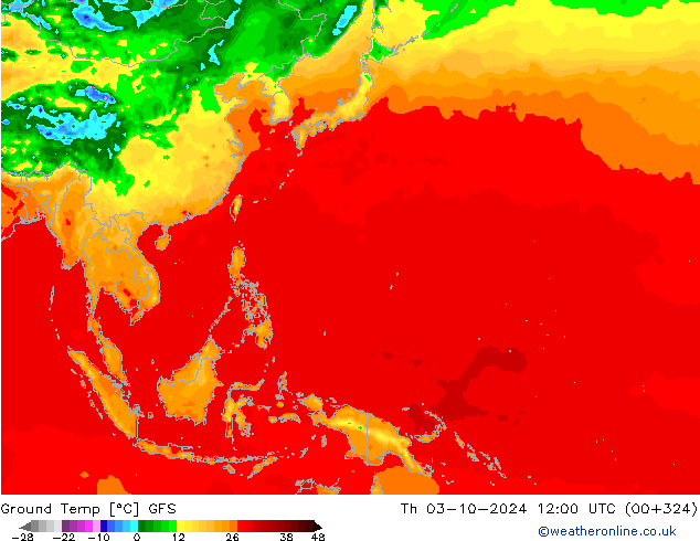 Ground Temp GFS Th 03.10.2024 12 UTC