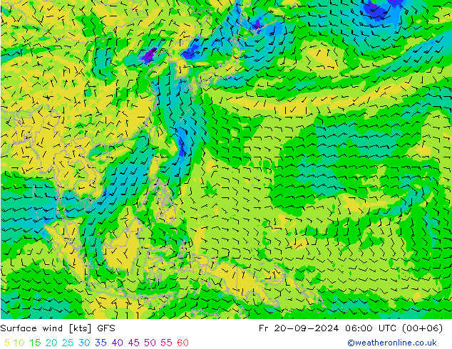 Surface wind GFS Pá 20.09.2024 06 UTC