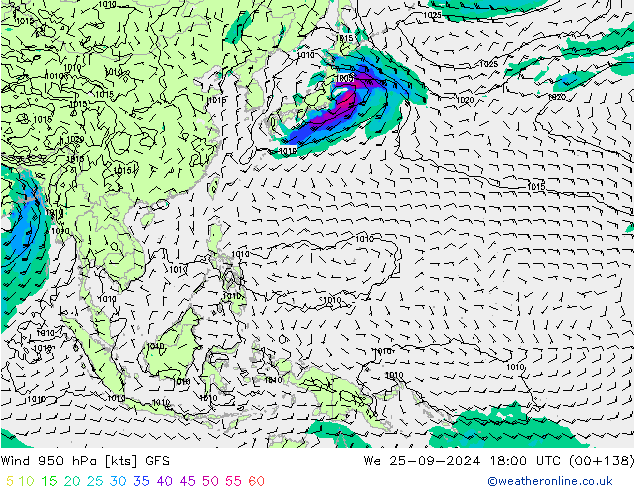 Wind 950 hPa GFS wo 25.09.2024 18 UTC