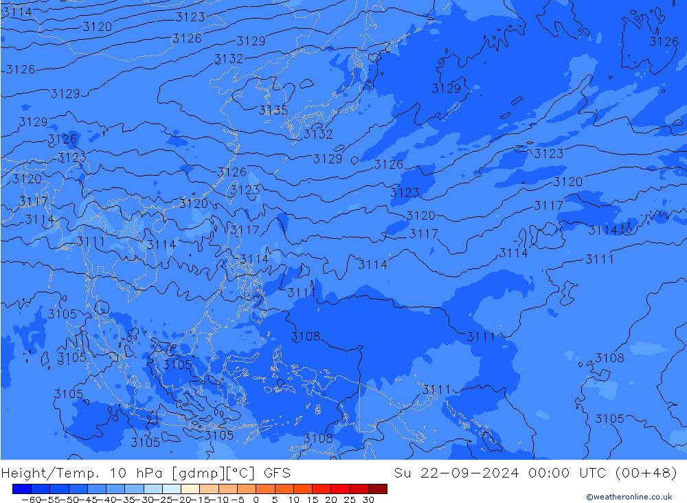 Height/Temp. 10 hPa GFS So 22.09.2024 00 UTC