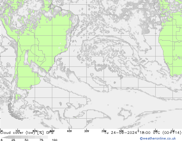 облака (низкий) GFS вт 24.09.2024 18 UTC