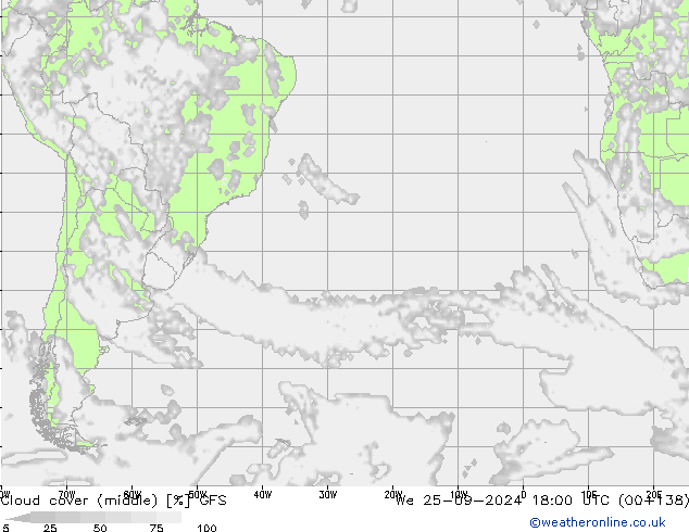 zachmurzenie (środk.) GFS śro. 25.09.2024 18 UTC