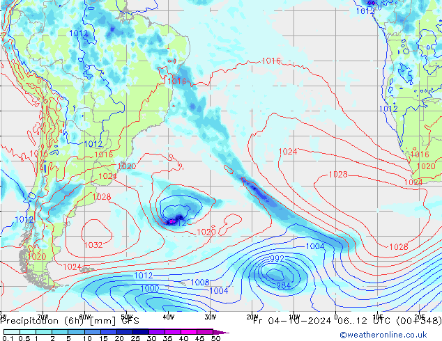 Precipitation (6h) GFS Pá 04.10.2024 12 UTC