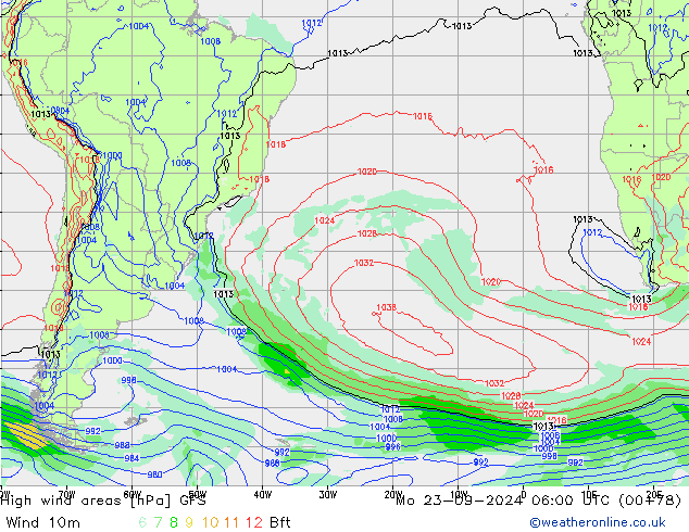 High wind areas GFS  23.09.2024 06 UTC