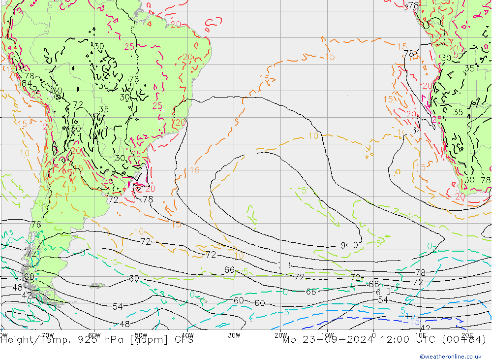 Géop./Temp. 925 hPa GFS lun 23.09.2024 12 UTC