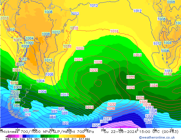 700-1000 hPa Kalınlığı GFS Paz 22.09.2024 15 UTC