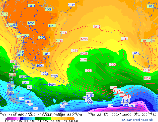 Thck 850-1000 hPa GFS Mo 23.09.2024 06 UTC