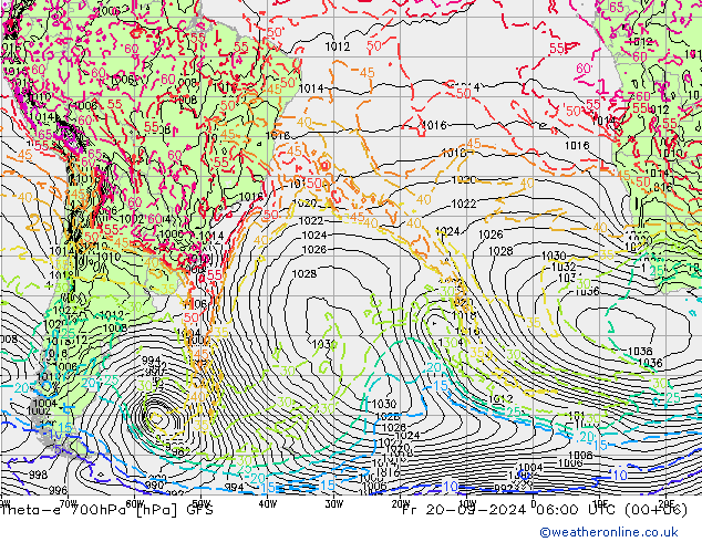 Theta-e 700hPa GFS Fr 20.09.2024 06 UTC