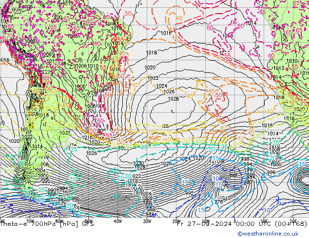 Theta-e 700hPa GFS Sex 27.09.2024 00 UTC