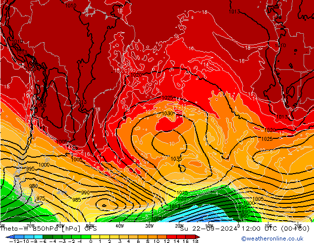 Theta-W 850hPa GFS Ne 22.09.2024 12 UTC