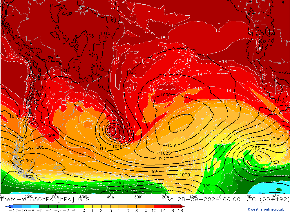 Theta-W 850hPa GFS so. 28.09.2024 00 UTC