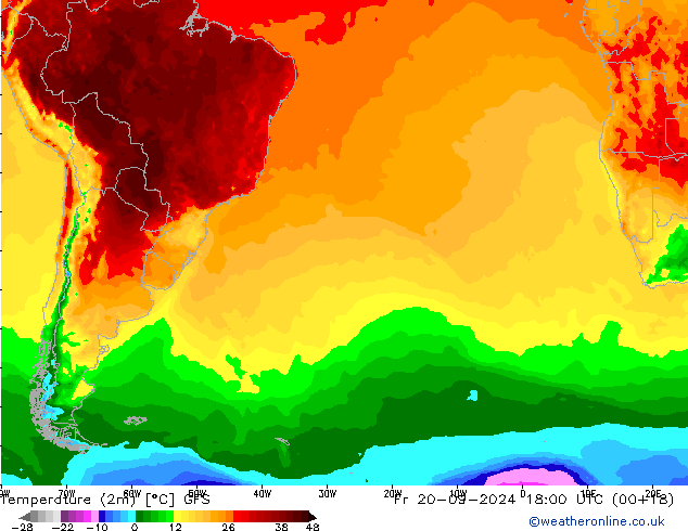 Temperatura (2m) GFS Sex 20.09.2024 18 UTC