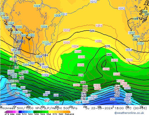 Thck 500-1000гПа GFS Вс 22.09.2024 18 UTC