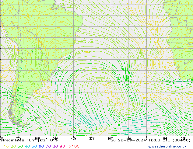 Linha de corrente 10m GFS Dom 22.09.2024 18 UTC