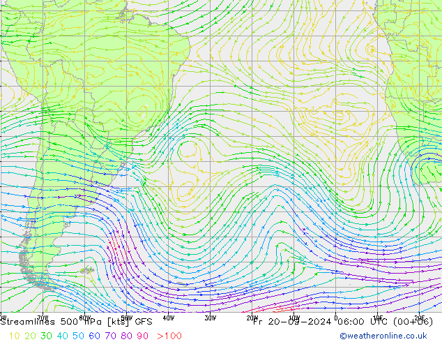 Streamlines 500 hPa GFS Pá 20.09.2024 06 UTC