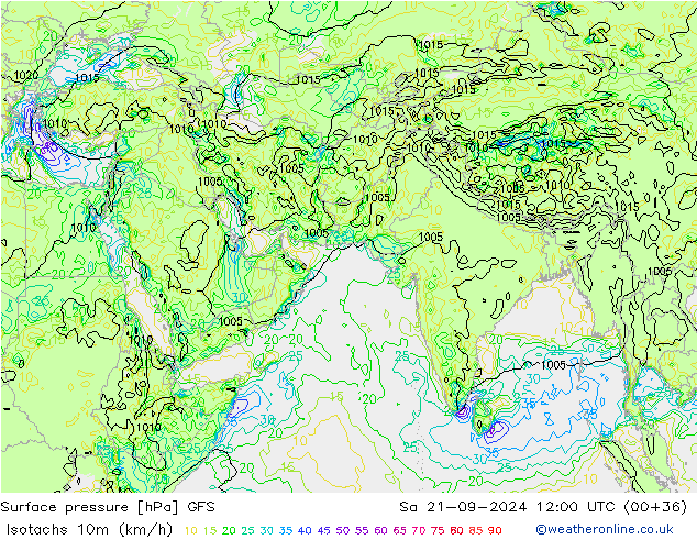 Isotachs (kph) GFS сб 21.09.2024 12 UTC