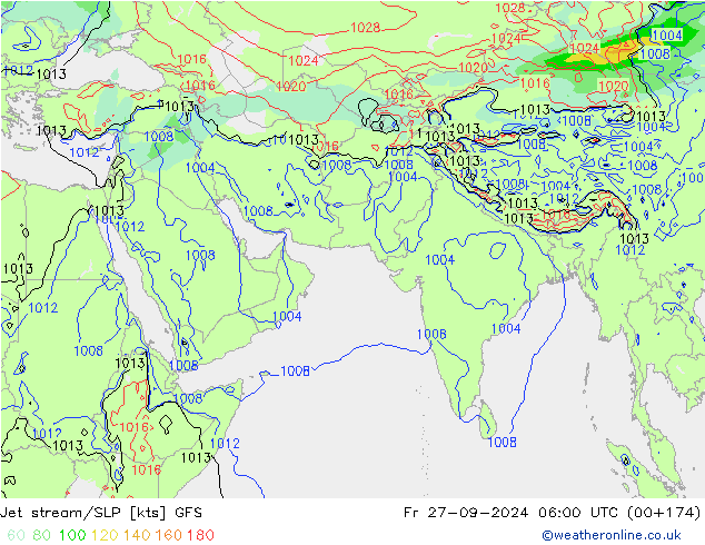 Jet stream/SLP GFS Fr 27.09.2024 06 UTC