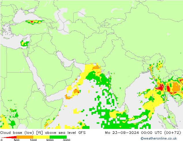 Cloud base (low) GFS Mo 23.09.2024 00 UTC