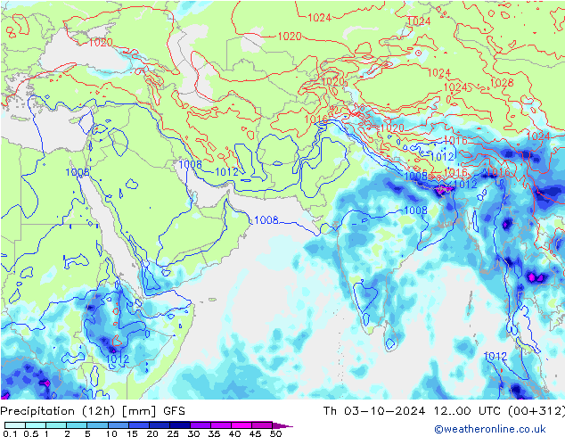 opad (12h) GFS czw. 03.10.2024 00 UTC