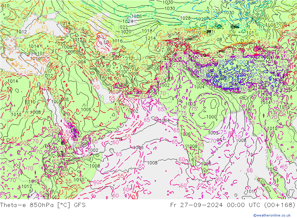 Theta-e 850hPa GFS vie 27.09.2024 00 UTC