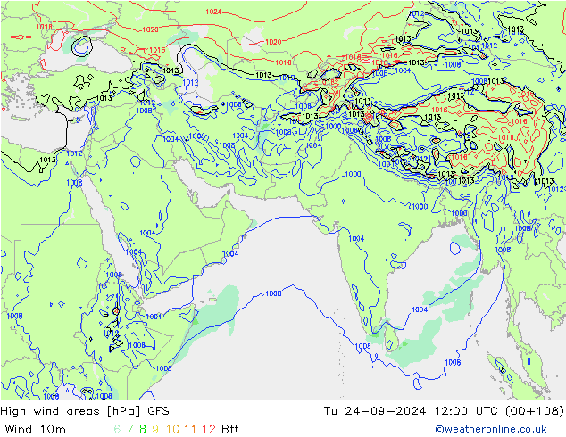 High wind areas GFS вт 24.09.2024 12 UTC