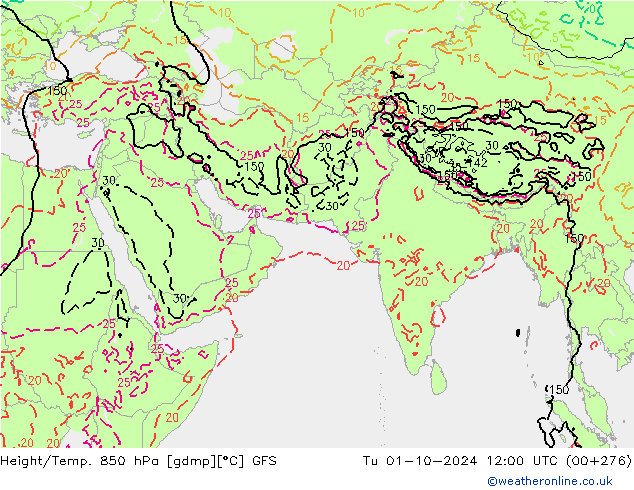 Z500/Rain (+SLP)/Z850 GFS Út 01.10.2024 12 UTC