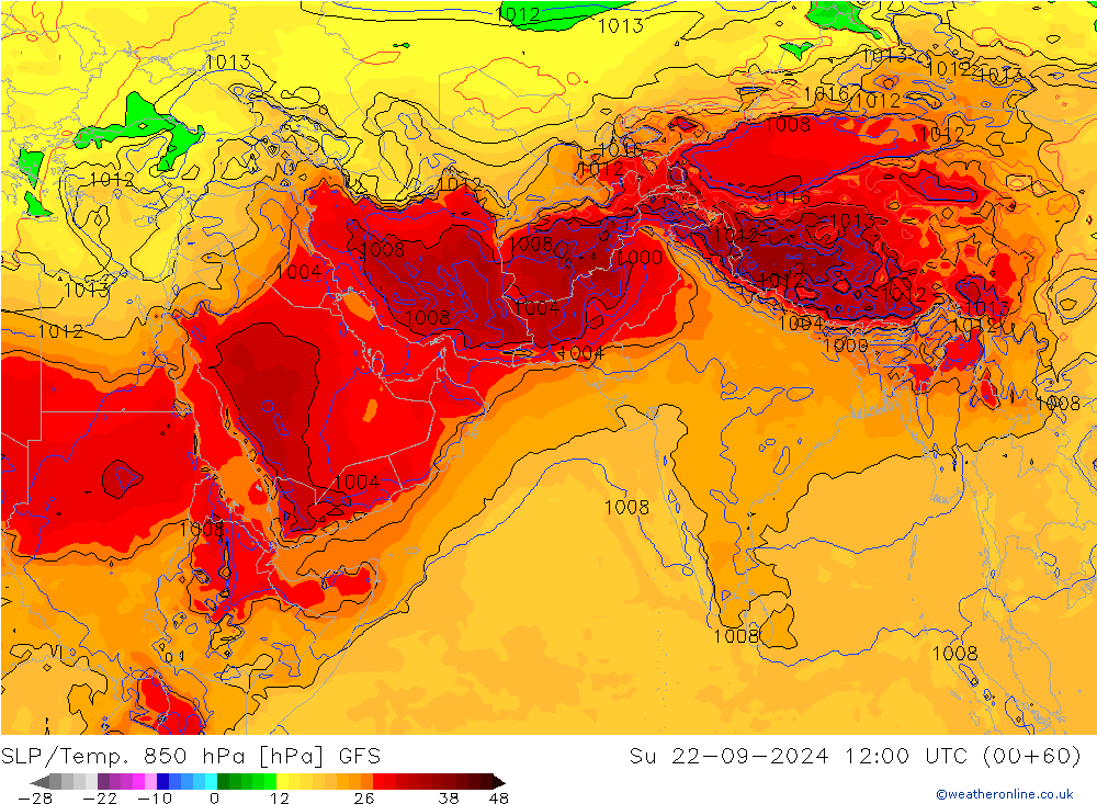 SLP/Temp. 850 hPa GFS So 22.09.2024 12 UTC