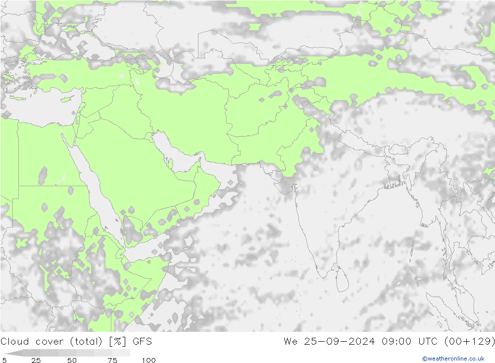 Nubi (totali) GFS mer 25.09.2024 09 UTC