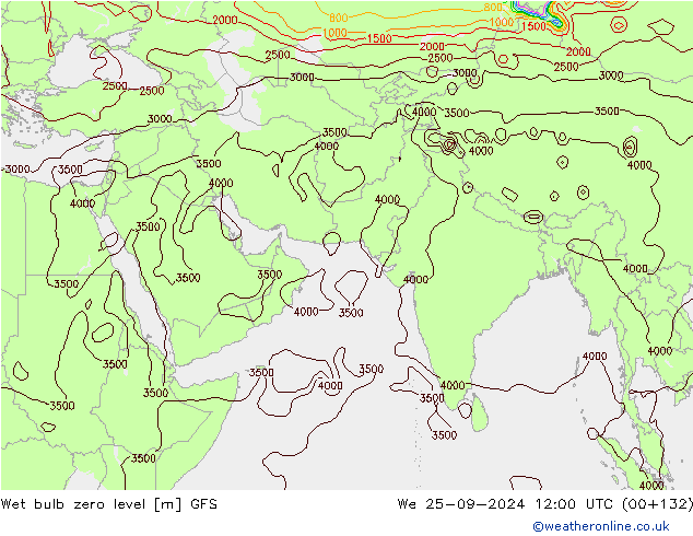 Wet bulb zero level GFS St 25.09.2024 12 UTC