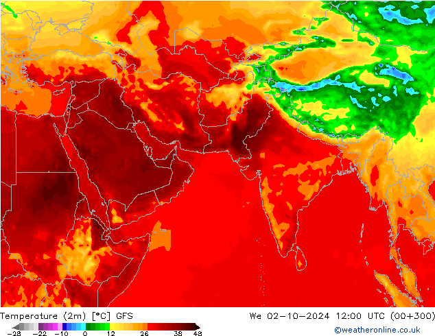 Temperature (2m) GFS St 02.10.2024 12 UTC