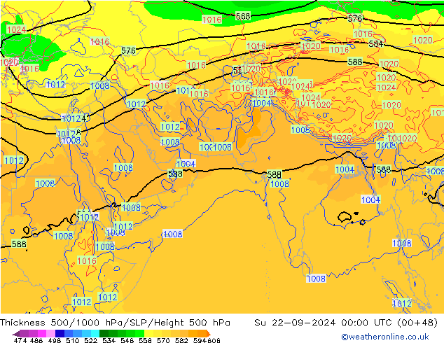 Dikte 500-1000hPa GFS zo 22.09.2024 00 UTC