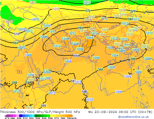 Thck 500-1000hPa GFS Mo 23.09.2024 06 UTC