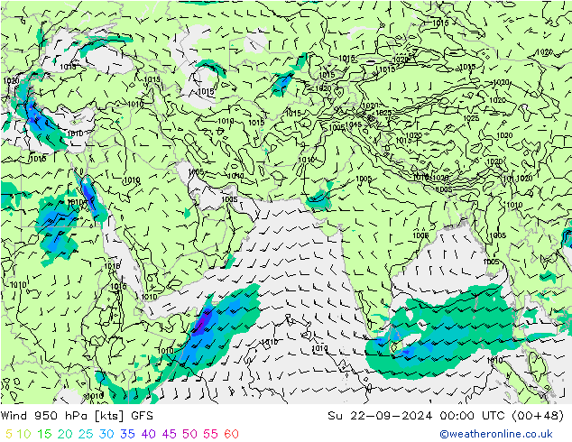 Wind 950 hPa GFS zo 22.09.2024 00 UTC