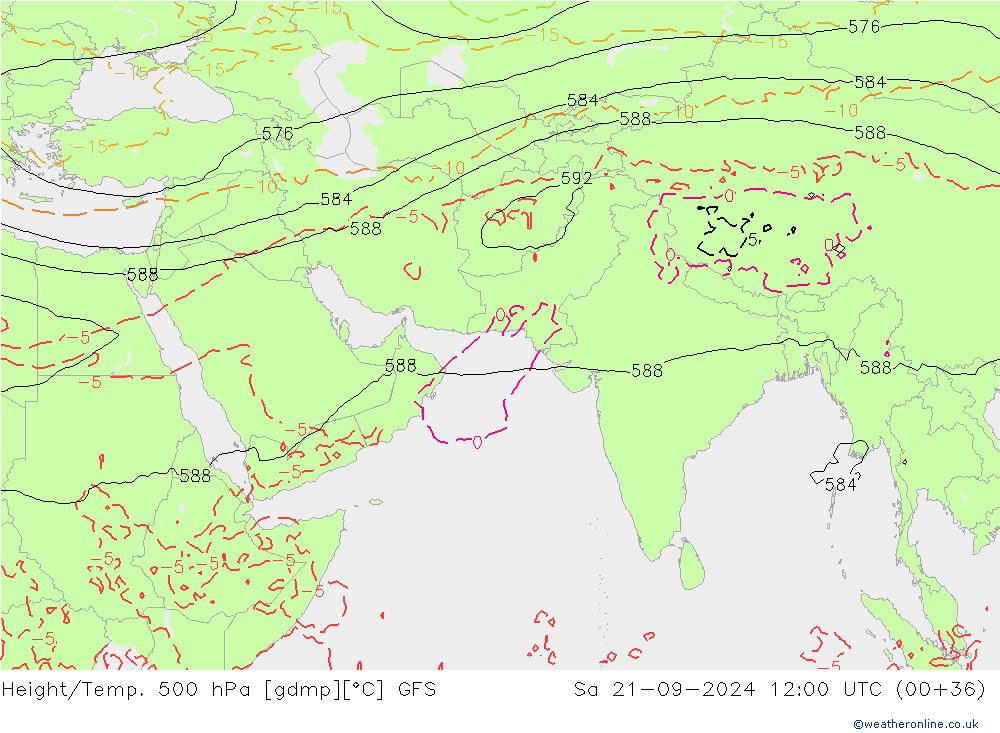 Height/Temp. 500 hPa GFS sab 21.09.2024 12 UTC